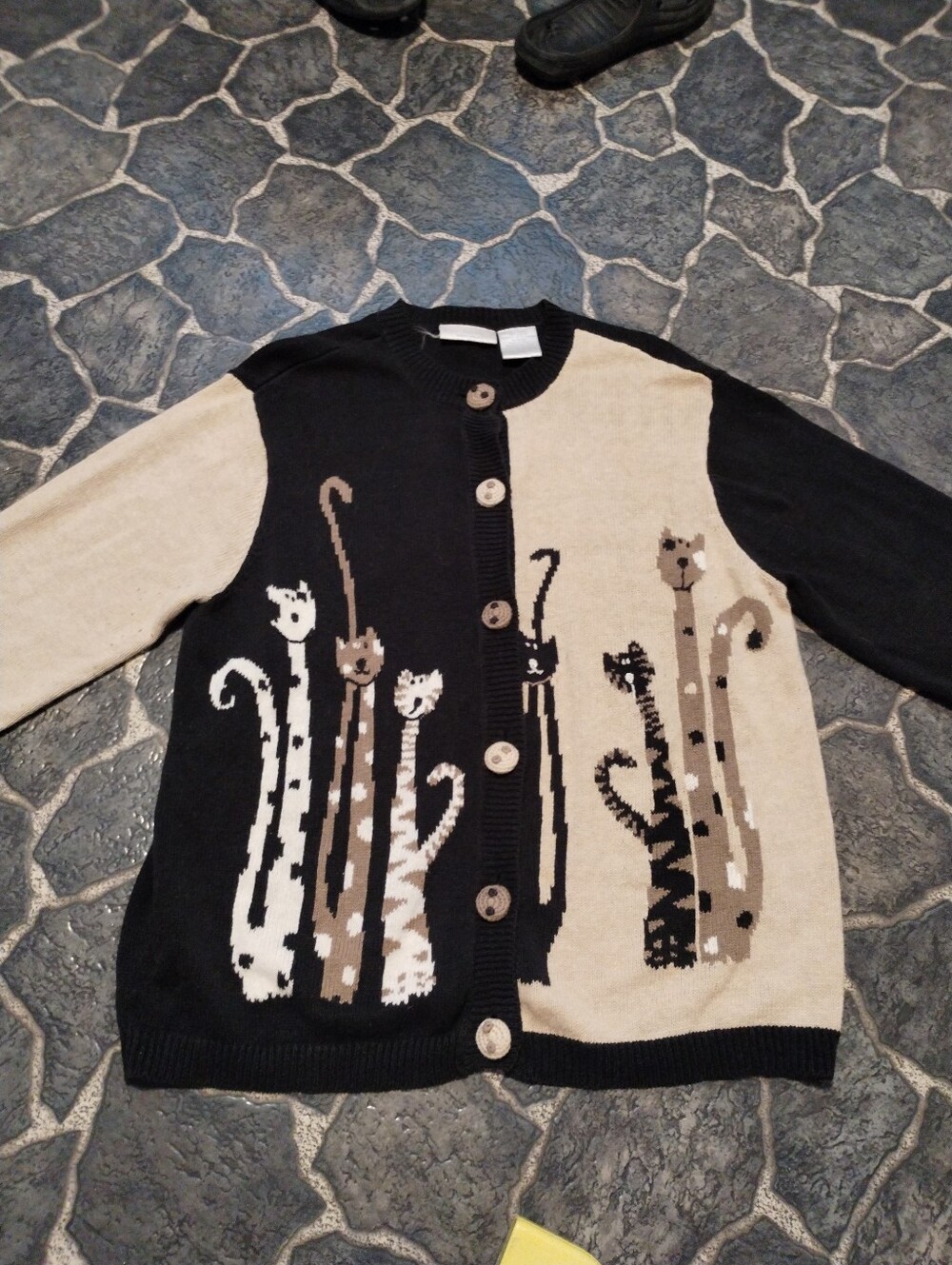 Meow Blair Boutique Cat Art Button up Sweater Size M VINTAGE - Picture 2 of 6